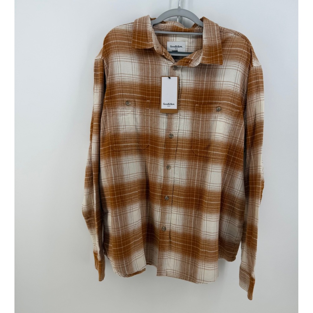 Goodfellow Flannel Shirt Men XL Brown Plaid Vintage Collection Preppy Casual NWT